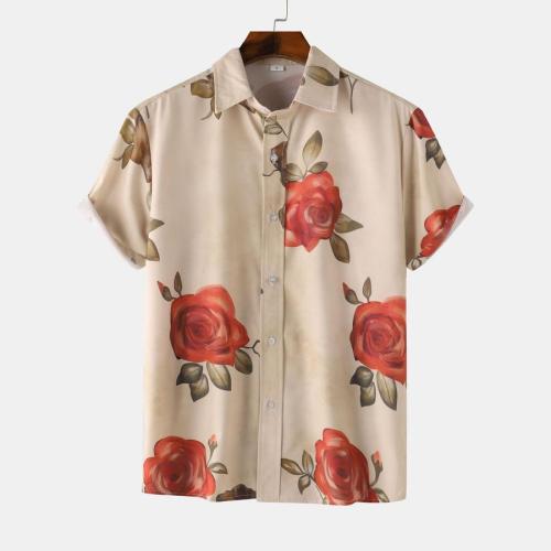 Casual plus size non-stretch flower print loose new short sleeve shirt