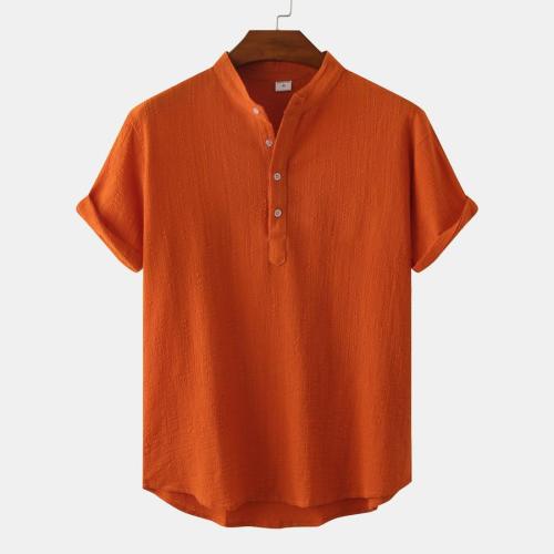Casual plus size non-stretch orange simple short-sleeved shirt size run small