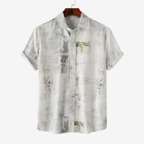 Casual plus size non-stretch printing single breasted short sleeves shirt