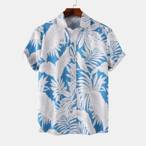 Casual non-stretch batch printing single breasted loose short sleeve shirt