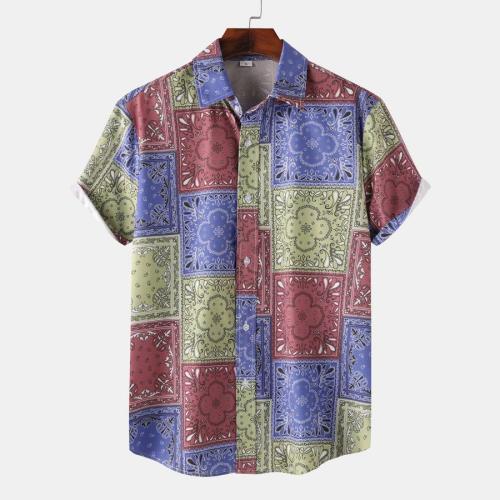 Casual non-stretch batch printing single breasted loose short sleeve new shirt