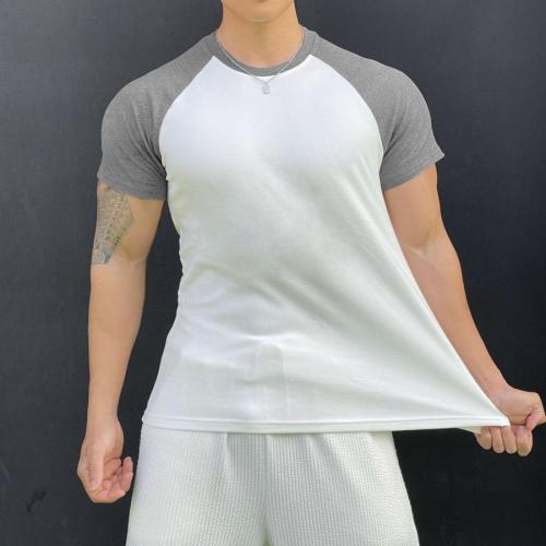 Athletic plus size slight stretch contrast color fitness t-shirt size run small
