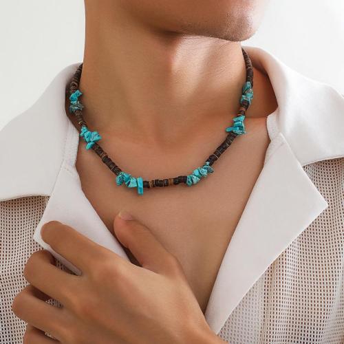 One pc bohemia new wooden beads turquoise necklace (length:45+7cm)