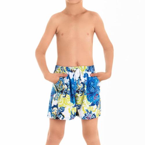 Family style boys graphic printing tie-waist pocket with lined beach shorts