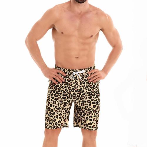 Family couple style plus size leopard printing pocket with lined beach shorts