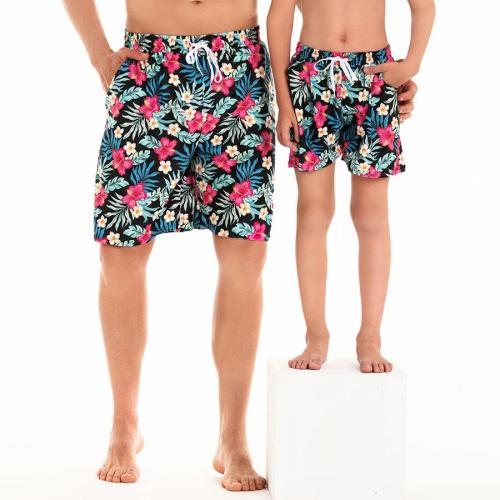 Boys family couple style floral print tie-waist pocket with lined beach shorts