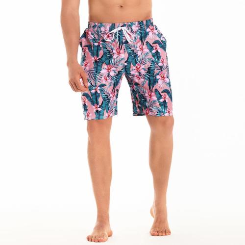 Family couple style men flower print tie-waist pocket with lined beach shorts