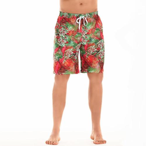 Family couple style men plus size leaf printing pocket with lined beach shorts