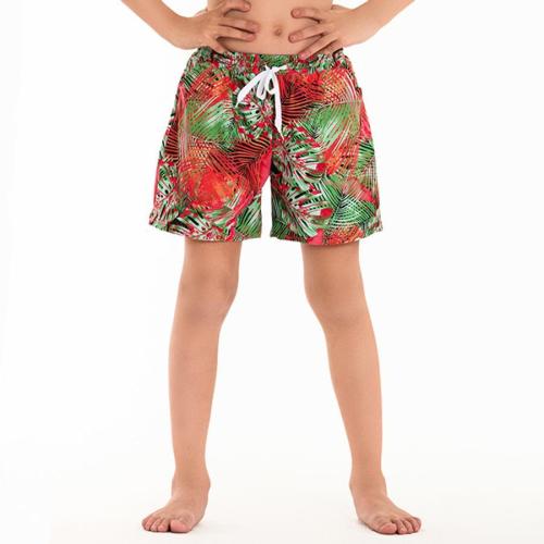 Family couple style boys leaf printing pocket with lined beach shorts