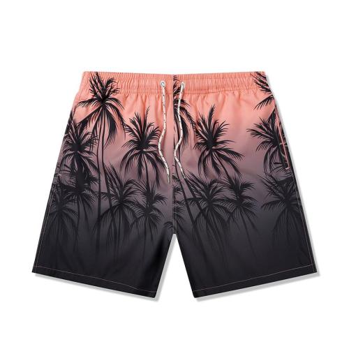 Beach style plus size non-stretch gradient coconut print lined shorts