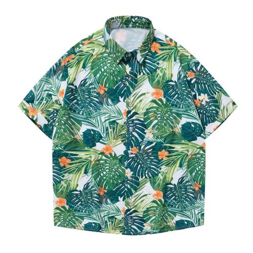 Beach style plus size slight stretch flower leaf print shirt size run small
