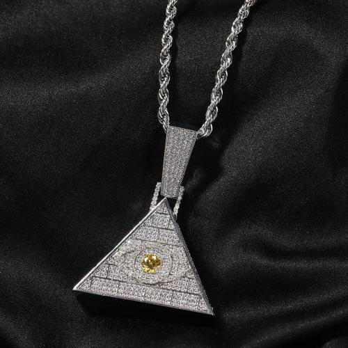 One pc stylish punk hip hop new pyramid eyes pendant brass necklace