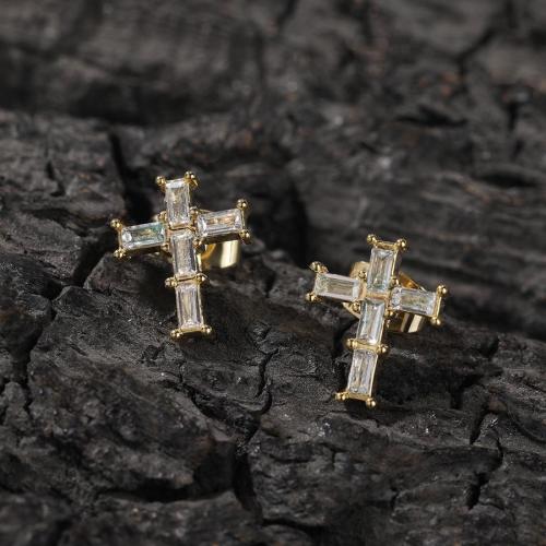 One pair stylish new simple cross rhinestones copper earrings