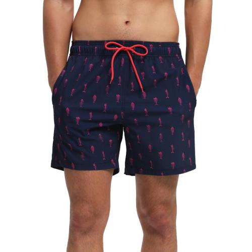 Men casual fish bone printing tie-waist pocket with lined beach shorts