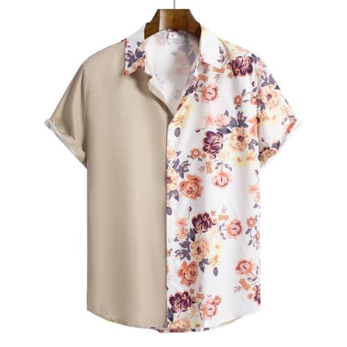 Casual plus size non-stretch flower batch printing patchwork shirt