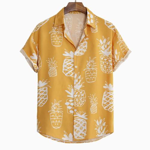 Casual plus size non-stretch pineapple batch printing short sleeve shirt