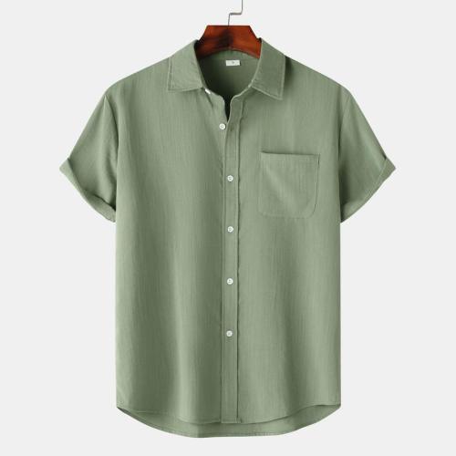 Casual plus size non-stretch simple solid color linen short-sleeved shirt