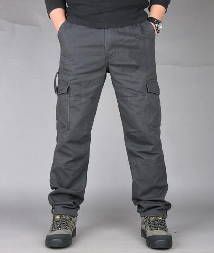 Casual plus size non-stretch solid color multi-pocket mid waist cargo pants