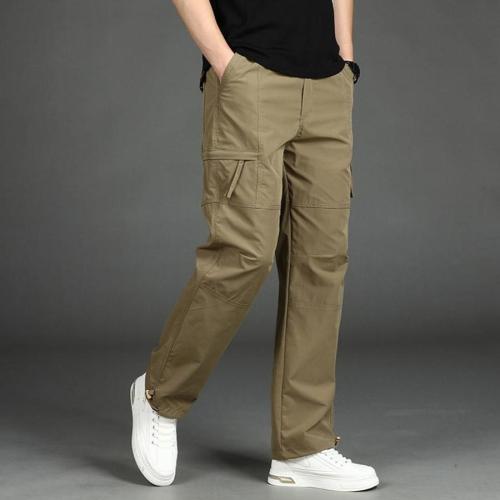 Casual plus size non-stretch solid color multi-pocket drawstring cargo pants
