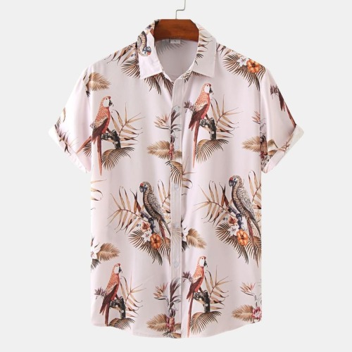 Beach style non-stretch plus size batch printing loose short sleeve shirt