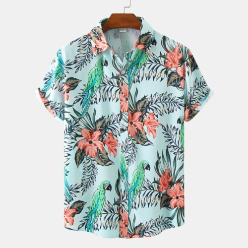 Beach style non-stretch plus size batch printing loose short sleeve shirt#1