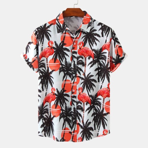 Beach style non-stretch plus size batch printing loose short sleeve shirt#2