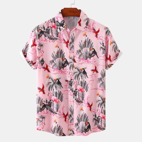 Beach style non-stretch plus size batch printing loose short sleeve shirt#3