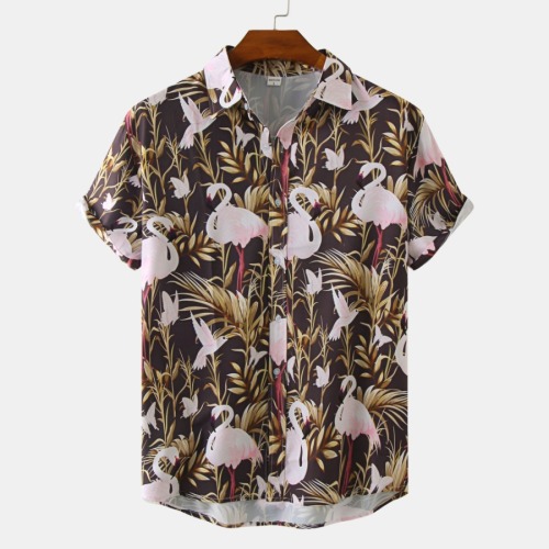 Beach style non-stretch plus size batch printing loose short sleeve shirt#4