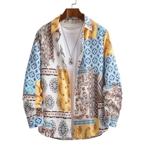 Casual non-stretch plus size batch printing loose long sleeves shirt
