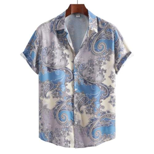 Casual plus size non-stretch single breasted paisley batch printing shirt#2