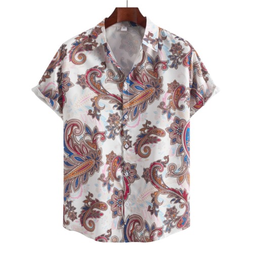 Casual plus size non-stretch single breasted paisley batch printing shirt#3