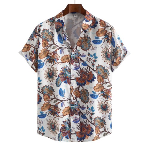 Casual plus size non-stretch single breasted batch printing loose shirt#1