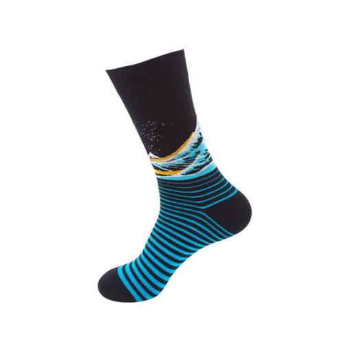 One pair new stylish ocean wave stripes jacquard crew socks