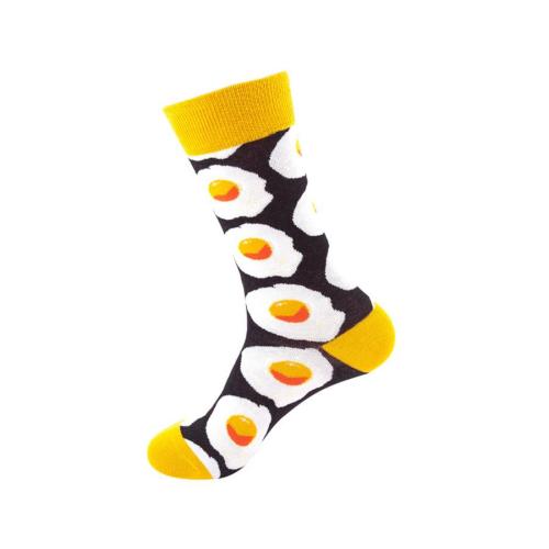 One pair new stylish cartoon fried egg jacquard crew socks