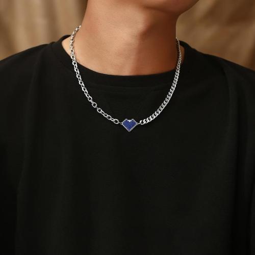 One pc stylish blue heart shape copper titanium steel necklace(length:60+5cm)