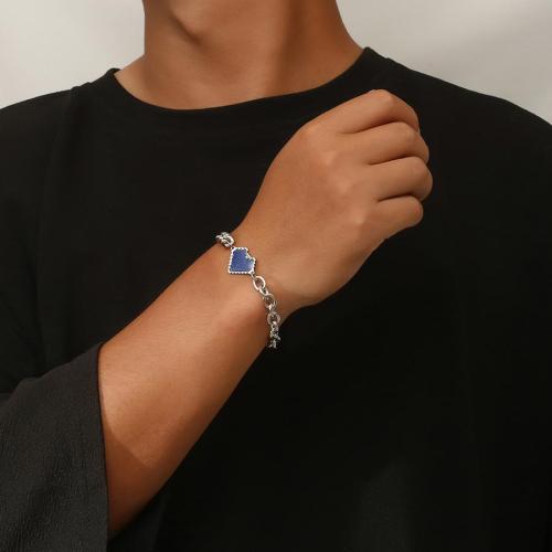 One pc stylish new blue heart shape titanium steel bracelet (length:21cm)