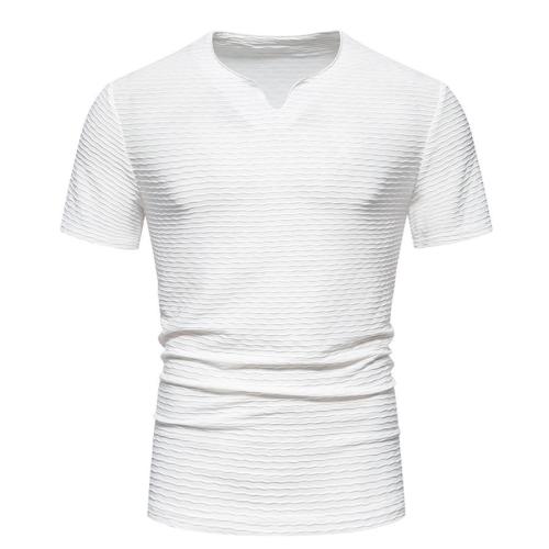Casual plus size slight stretch simple jacquard v-neck short sleeves t-shirt