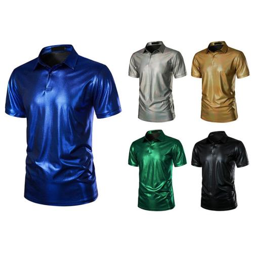 Casual plus size slight stretch simple holographic short sleeves polo shirt