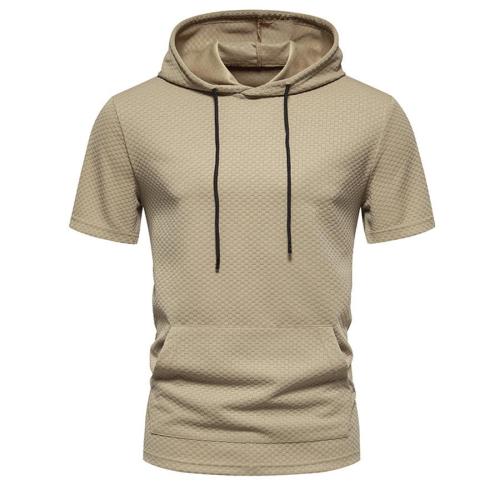 Casual plus size slight stretch jacquard pocket hooded t-shirt