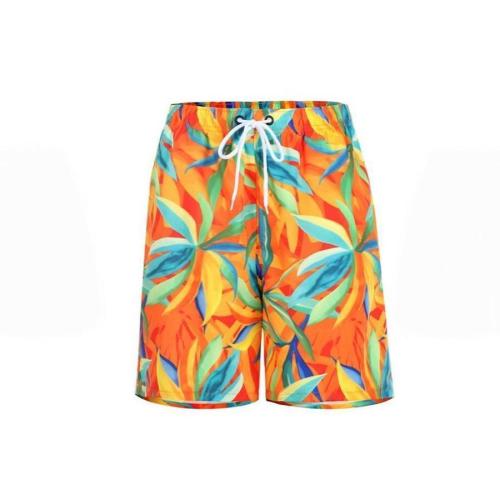 Family couple style men plus size leaf printing casual with lined beach shorts