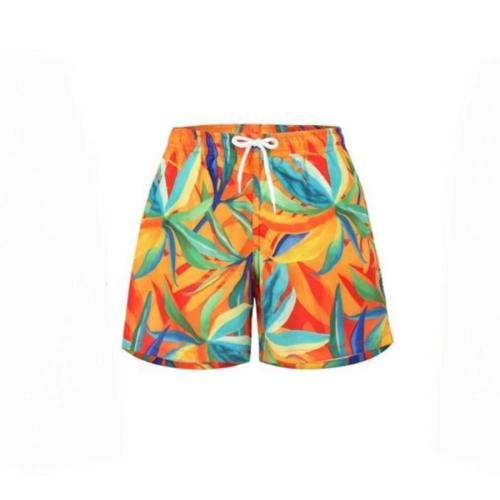 Family couple style boy leaf printing casual with lined beach shorts