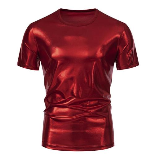 Casual plus size slight stretch solid color holographic short-sleeved t-shirt