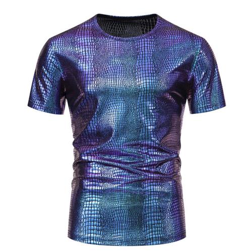 Casual plus size slight stretch snake batch printing holographic t-shirt