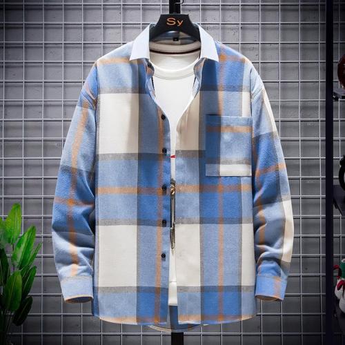 Casual plus size non-stretch 4 colors plaid print long-sleeved shirt
