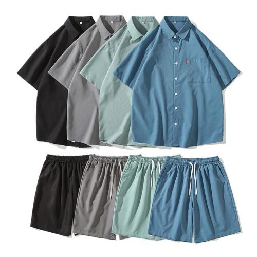 Casual plus size non-stretch solid color loose shorts set size run small