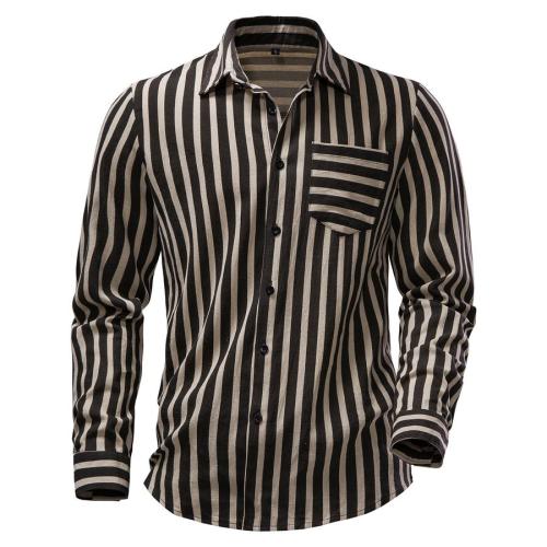 Casual plus size non-stretch stripe batch printing long sleeve shirt