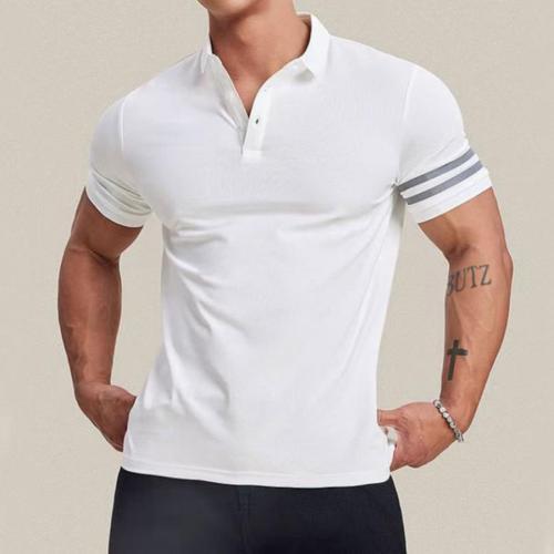 Casual plus size slight stretch stripe simple short sleeves polo shirt