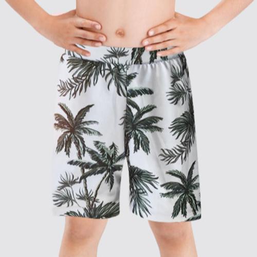Family couple style boy coconut tree printing with lined stylish beach shorts