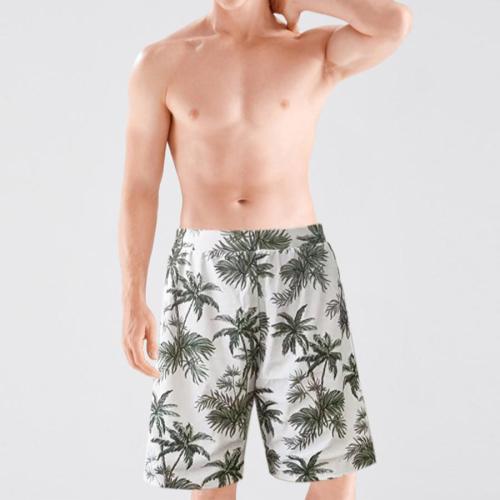Family couple style men coconut tree print with lined stylish beach shorts