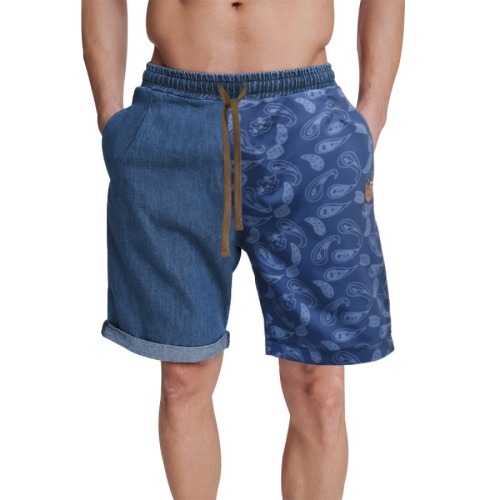 Casual plus size non-stretch paisley print loose denim shorts
